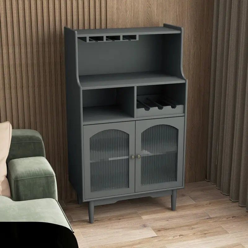 Credenza portavino moderna con scaffale rimovibile e portabicchieri, e vetrinetta a 2 ante per soggiorno, sala da pranzo