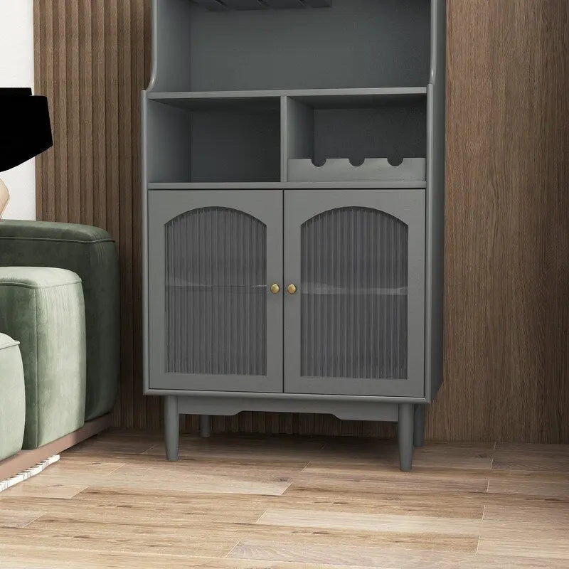 Credenza portavino moderna con scaffale rimovibile e portabicchieri, e vetrinetta a 2 ante per soggiorno, sala da pranzo