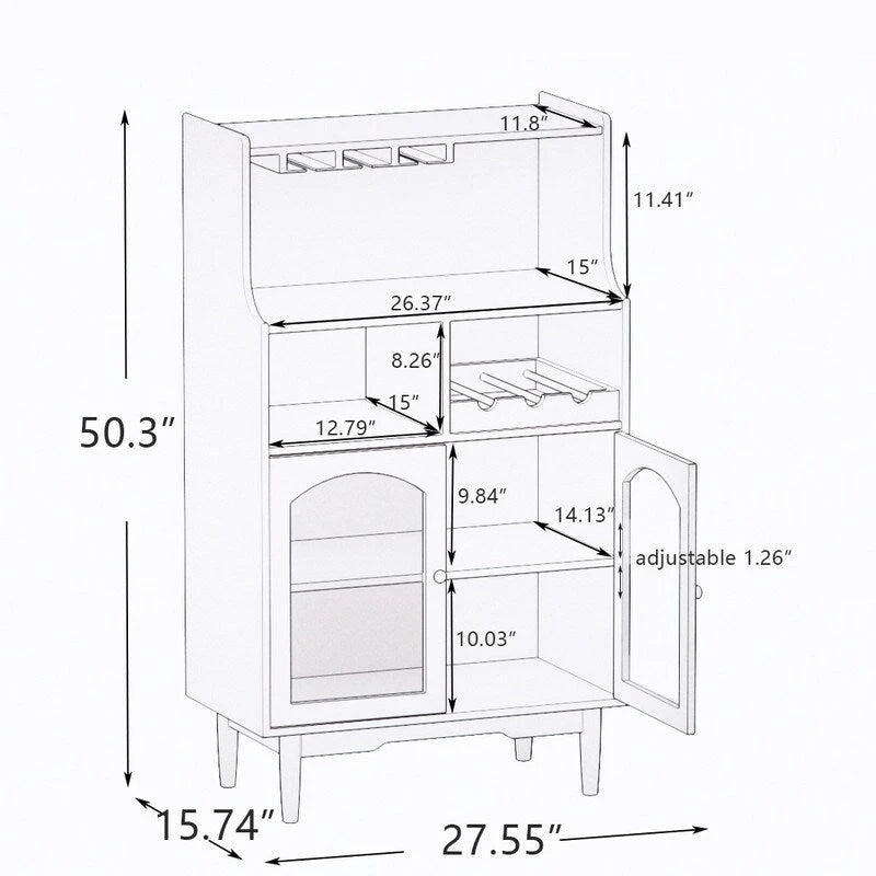 Credenza portavino moderna con scaffale rimovibile e portabicchieri, e vetrinetta a 2 ante per soggiorno, sala da pranzo