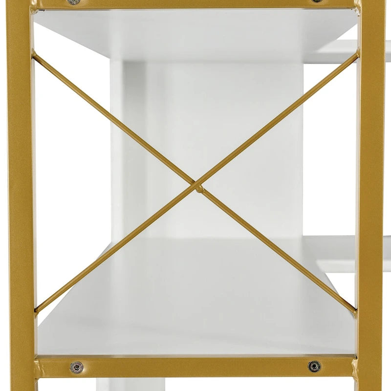 Libreria a 7 ripiani per ufficio domestico, libreria angolare a L con struttura in metallo, pannello in MDF - 37.4*37.4*709