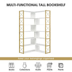 Libreria a 7 ripiani per ufficio domestico, libreria angolare a L con struttura in metallo, pannello in MDF - 37.4*37.4*709