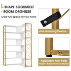 Libreria a 7 ripiani per ufficio domestico, libreria angolare a L con struttura in metallo, pannello in MDF - 37.4*37.4*709