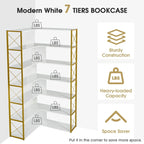 Libreria a 7 ripiani per ufficio domestico, libreria angolare a L con struttura in metallo, pannello in MDF - 37.4*37.4*709