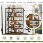 Libreria a 7 ripiani per ufficio domestico, libreria angolare a L con struttura in metallo, pannello in MDF - 37.4*37.4*709